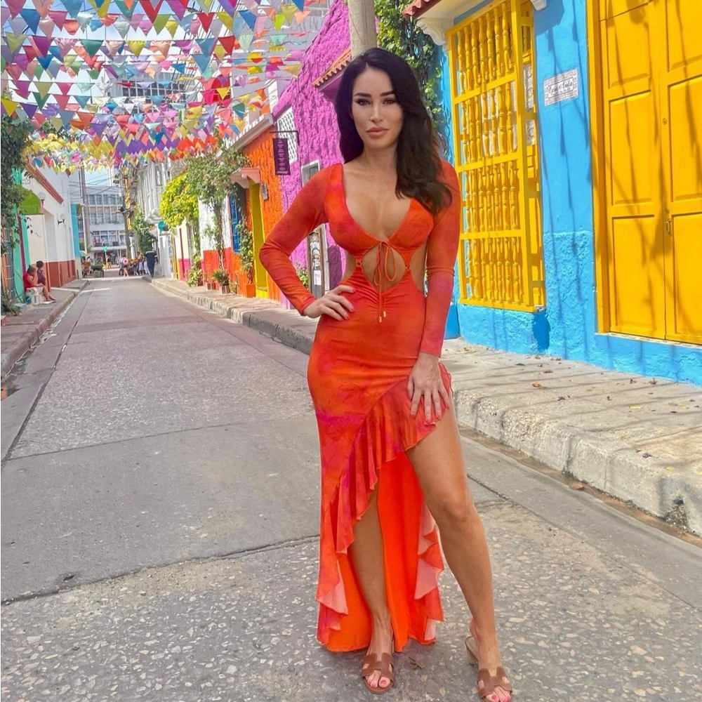 Orange cut out maxi dress
